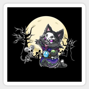 Cute but Scary Nekomancer: cat summoning the undead - Halloween RPG necromancer theme shirt Sticker